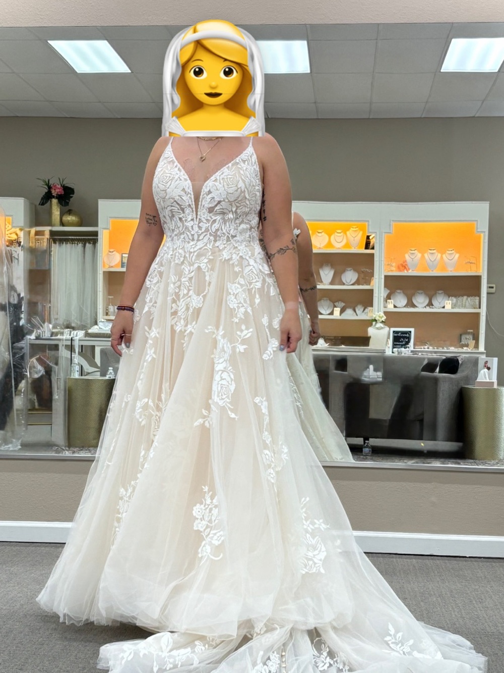 Allure Bridals #9802 Ivory and Champagne Lace A-Line Wedding Gown